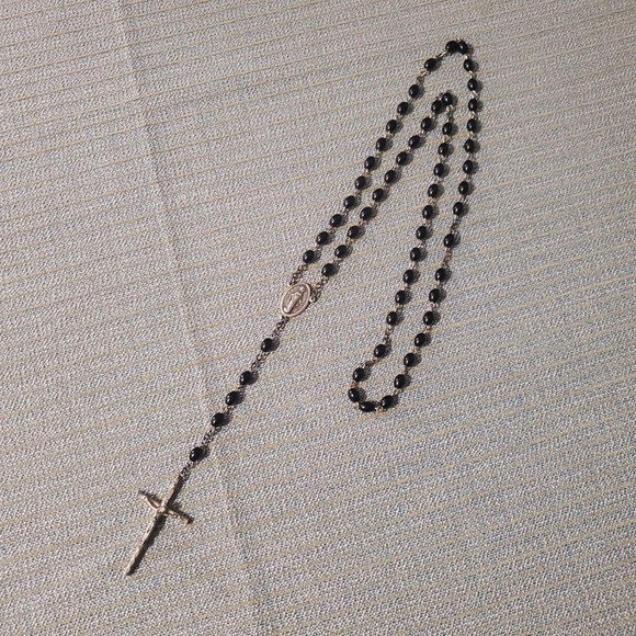 Rosary Made In Italy Black Beads NEW - Picture 2 of 9